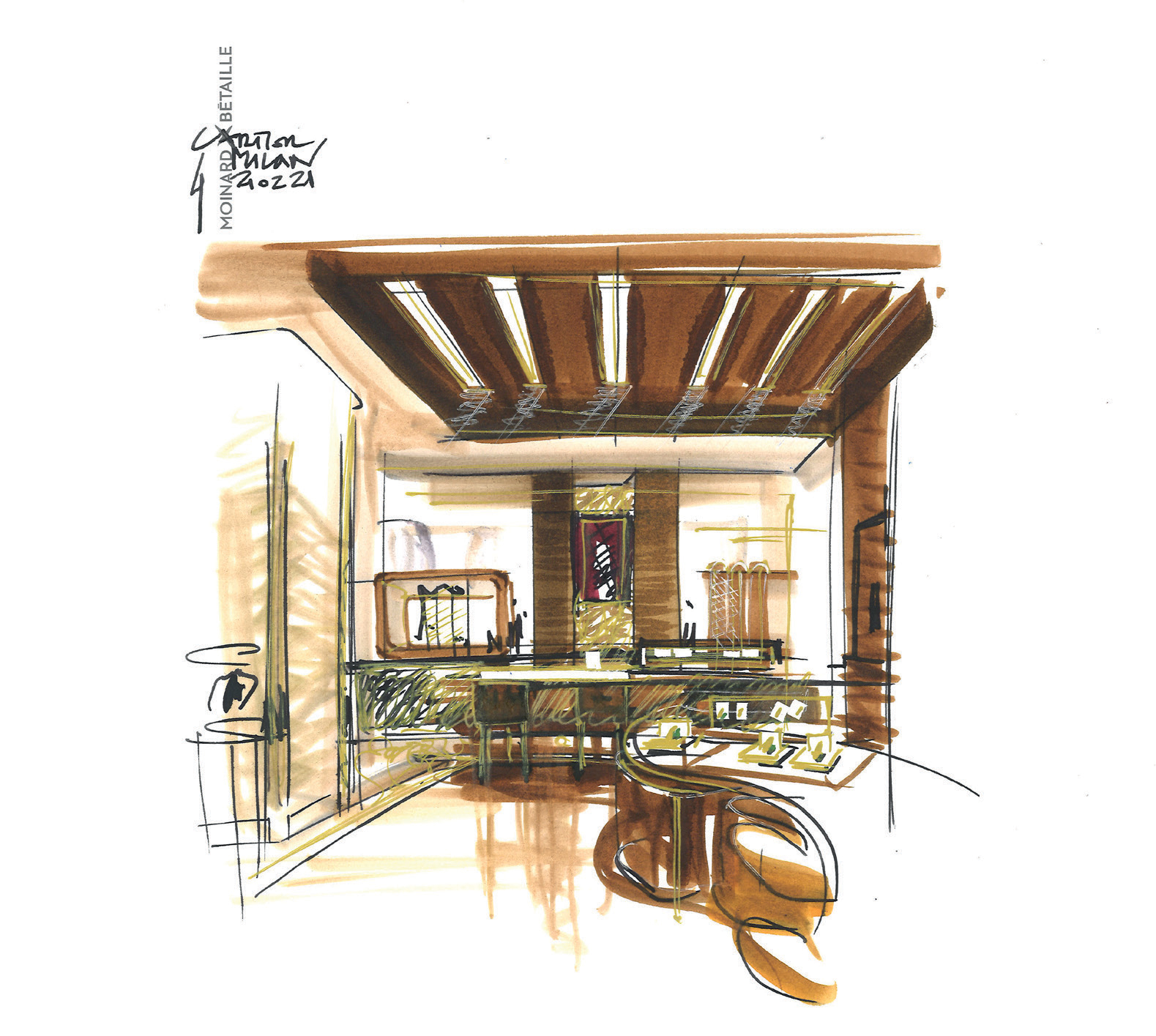 Esquisse intérieur Cartier Milan - Bruno Moinard